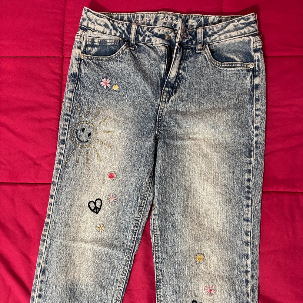 Cat & Jack Girls’ Embroidered Ankle Straight Jeans | Size 12